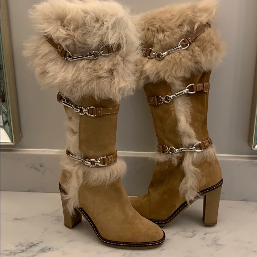 Coach fur and suede heeled boots